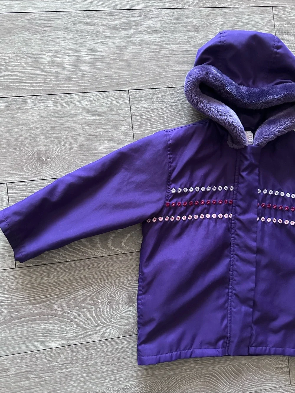 Vintage Gymboree Purple Hooded Raincoat with Faux Fur Trim
